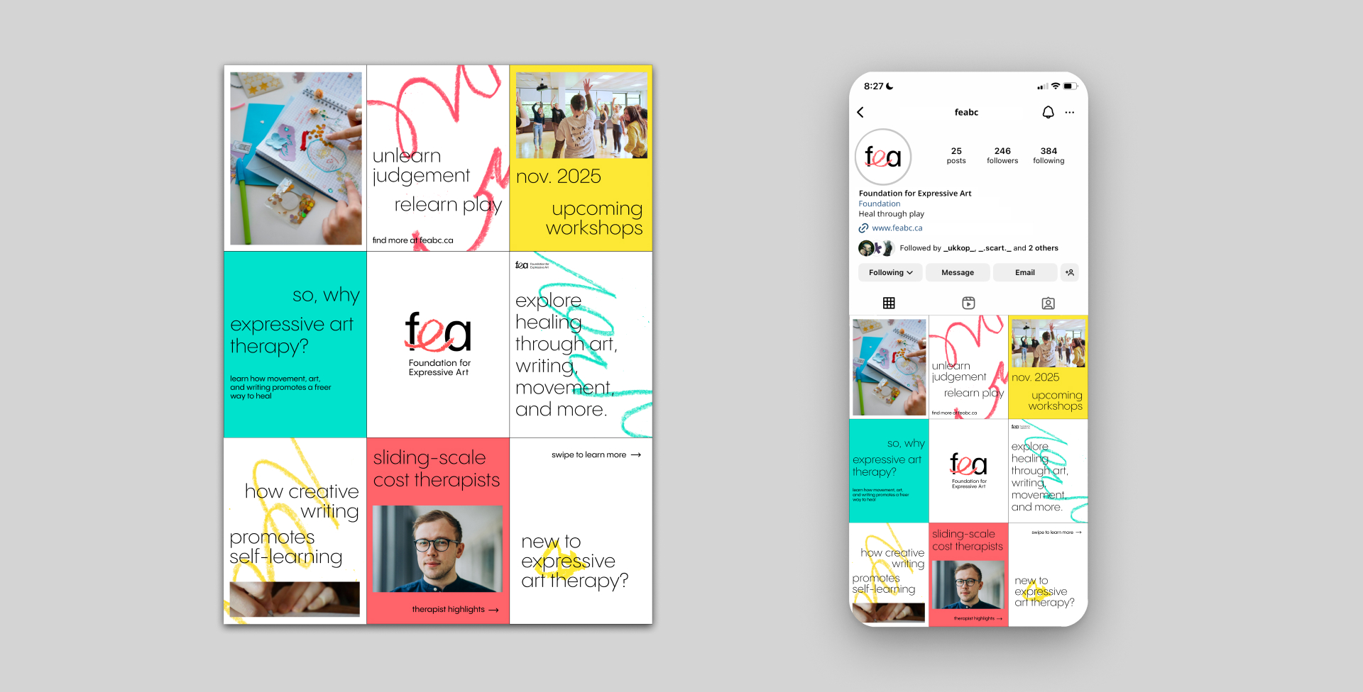 Social media grid design for the foundation for expressive art therapy
