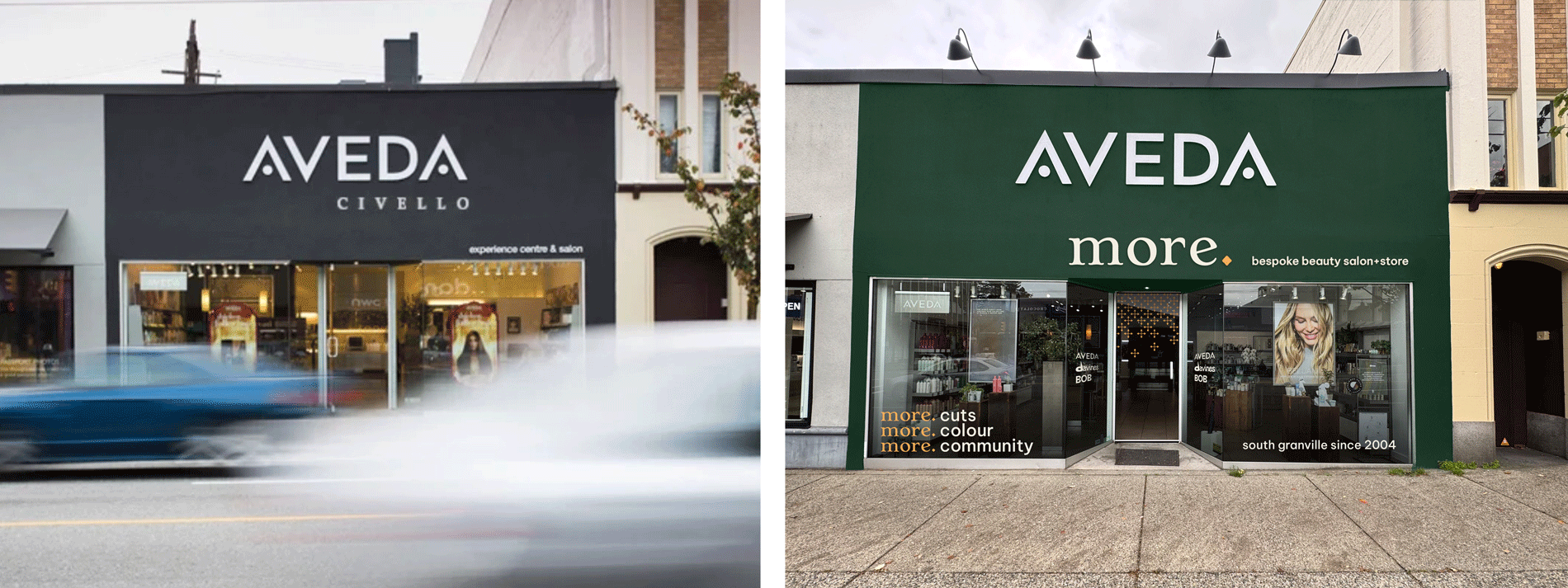 before and after salon storefront
